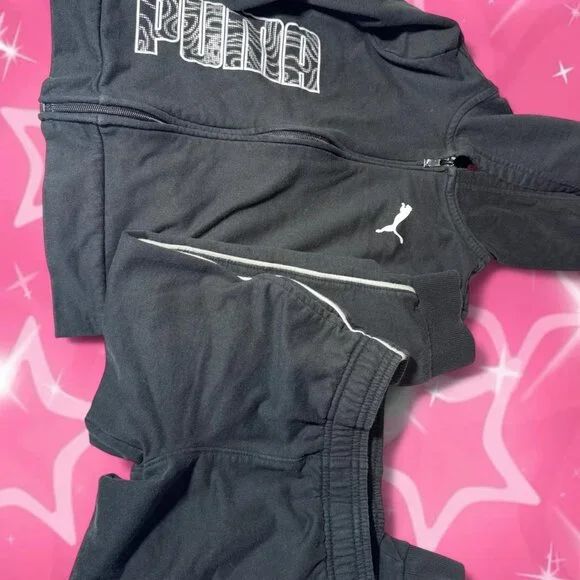 Puma Kids Black 2-Piece Sweatsuit Set | Zip-Up Hoodie & Sweats (Size 6) - Picture 2 of 8